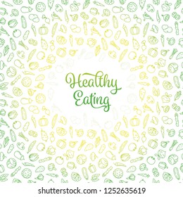 Healthy Eating concept with phrase and seamless wallpaper pattern from vegetables icons