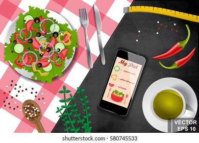 Healthy eating. The dish on the table. Dinner. Diet. View from above.