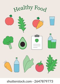 Healthy Eating Flat Line Icons set 
