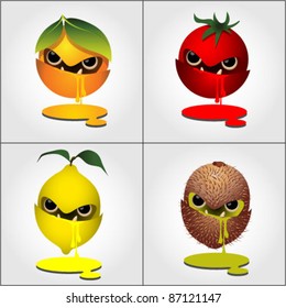 Healthy Eating Food icon logo set. Orange Tomato Lemon Kiwi. Graphic Design Editable For Your Design.