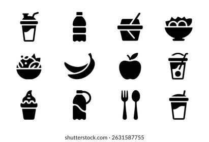 Comer saudável ícones de alimentos definir nutrição dieta bem-estar