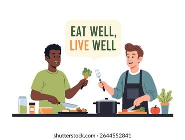 Healthy eating with friends, cooking together