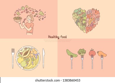 Healthy eating, fruit and vegetables meal, woman cooking veggies salad, vegetarian diet, vitamins and nutrition banner