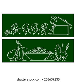 Healthy eating horizontal banner set . funny illustration