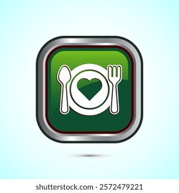 Healthy eating icon design illustration. Healthy food sign symbol. Green color square button design