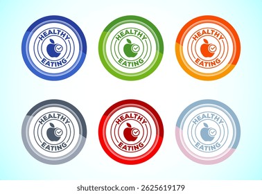 Healthy eating icon design illustration. Healthy food sign symbol. 6 color button design set