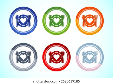 Healthy eating icon design illustration. Healthy food sign symbol. 6 color button design set