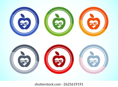 Healthy eating icon design illustration. Healthy food sign symbol. 6 color button design set