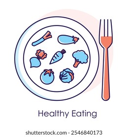 Icono de alimentación saludable: un plato con verduras y un tenedor que destaca la nutrición.