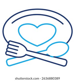 Healthy Eating icon represented by cutlery, love Dual Line style.