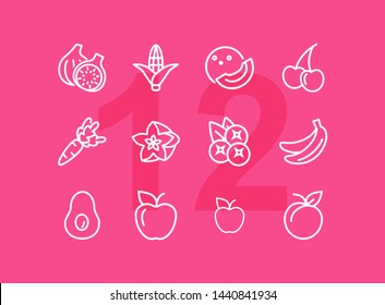 Healthy eating line icon set. Set of line icon on white background. Grocery concept. Apple, avocado, banana. Vector illustration can be used for topics like diet, fitness, grocery store