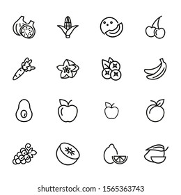 Healthy eating line icon set. Set of line icon on white background. Grocery concept. Apple, avocado, banana. Vector illustration can be used for topics like diet, fitness, grocery store