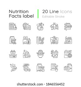 Healthy eating linear icons set. Protein supplement. Vitamin pill. Food group. Dietary ingredients. Customizable thin line contour symbols. Isolated vector outline illustrations. Editable stroke