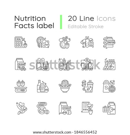 Healthy eating linear icons set. Protein supplement. Vitamin pill. Food group. Dietary ingredients. Customizable thin line contour symbols. Isolated vector outline illustrations. Editable stroke