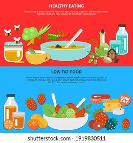 Healthy Eating and Low Fat Food Flyers. Vector illustration 