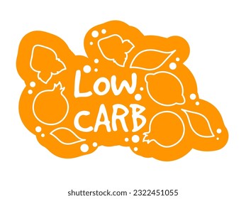 Healthy eating, organic ingredients and low card meals and dishes for dieting and nourishment balance. Icon with lemon and pomegranate. Label or emblem for package, promo banner. Vector in flat style