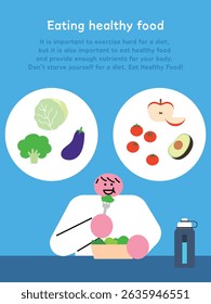 Healthy Eating and Salad Vector with Character Illustration