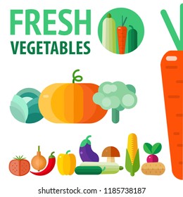 Healthy eating vector concept with flat fruits, vegetables. Diet and organic food template.