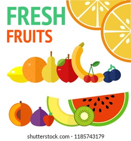 Healthy eating vector concept with flat fruits. Diet and organic food template.