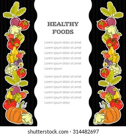 Healthy eating vector concept with flat fruits, vegetables. Diet and organic food template. Great for healthy magazines, cooking web sites and restaurant newsletters