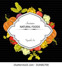 Healthy eating vector concept with flat fruits, vegetables. Diet and organic food template. Great for healthy magazines, cooking web sites and restaurant newsletters