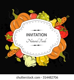 Healthy eating vector concept with flat fruits, vegetables. Diet and organic food template. Great for healthy magazines, cooking web sites and restaurant newsletters