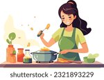 Healthy Eating: Woman Cooking a Nutritious Meal with Fresh Vegetables in a Well-Equipped Kitchen