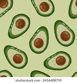 Healthy eating.Seamless bright pattern with avocado for printing on fabric, paper wrapper, covers and templates.Vector illustration in flat style.