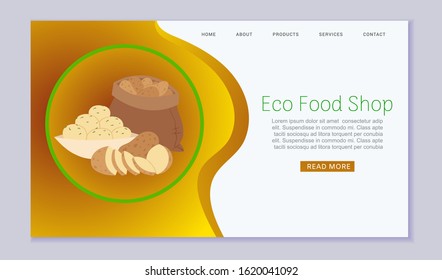 Healthy eco food shop, vegetarian lifestyle blog, online organic food web page template vector illustration. Eco food concept for websites about healthy lifestyle.