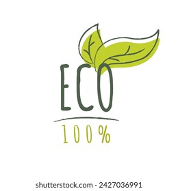 Healthy eco product label logo design with hand drawn charcoal elements. Vector illustration for logo and sticker