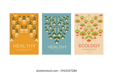 Healthy Ecology Card Templates Original Design Set, Environmental Protection, Healthy Lifestyle Banners Vector Illustration