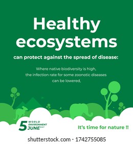 Healthy ecosystem poster for of celebrating the environment day with green color and flat illustration