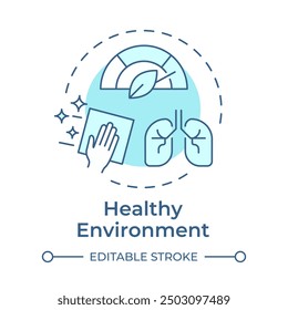 Healthy environment soft blue concept icon. Air quality, green lungs. Healthcare cleanup. Round shape line illustration. Abstract idea. Graphic design. Easy to use in infographic, presentation