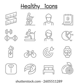 Healthy and Exercise icon set in thin line style
