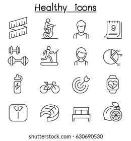 Healthy & Exercise icon set in thin line style