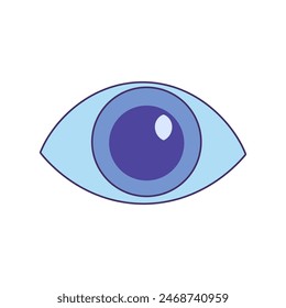 Healthy eye icon. Examination of pupil and iris, medical stroked cartoon element for modern and retro design. Simple color vector pictogram isolated on white background