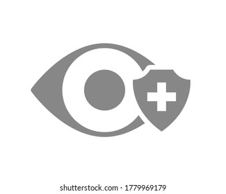 Healthy Eye Protectetion Grey Icon. Eye Treatment, First Aid For Visual Organ Symbol