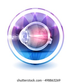 Healthy eye sign, round shape colorful overlay flower petals at the background.