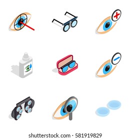 Healthy eyes icons set. Isometric 3d illustration of 9 healthy eyes vector icons for web