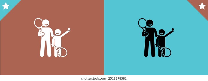 Healthy families web concept in flat design. Happy father, mother and son playing tennis at sity park. Parents and child playing sport game together outdoors. Vector illustration with people scene