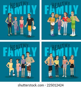 Healthy Family - Against Color Background - Vector Illustration, Graphic Design Editable For Your Design 