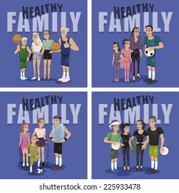 Healthy Family - Against Color Background - Vector Illustration, Graphic Design Editable For Your Design 