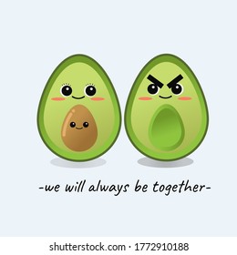 healthy family, cute character of an avocado consisting of father, mother and baby