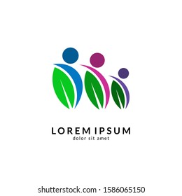 Healthy family logo, human with leaf logo concept, medical clinic, health care, herbal medicine, people vector illustration