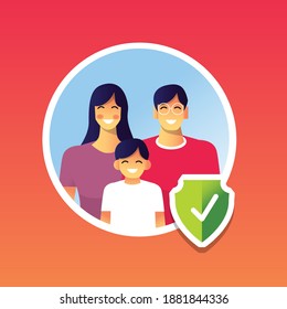healthy family member with happy father mother and son guard symbol