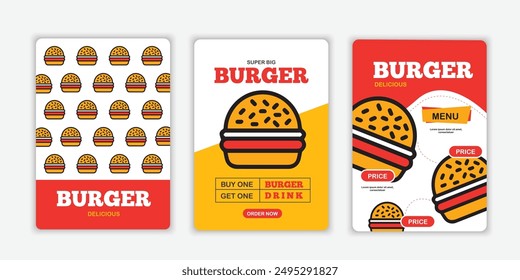 Healthy fast food menu or burger social media marketing banner post. Restaurant burger and hamburger online sale promotion web flyer or poster  business icon and abstract digital background.