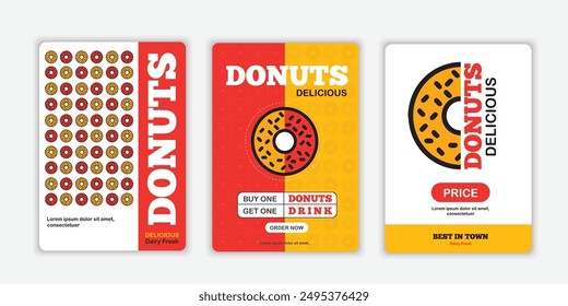 Healthy fast food menu or Donuts social media marketing banner post. Restaurant donuts online sale promotion web flyer or poster business icon