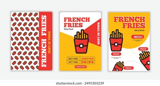 Healthy fast food menu or French Fries social media marketing banner post. Restaurant French Fries online sale promotion web flyer or poster business icon