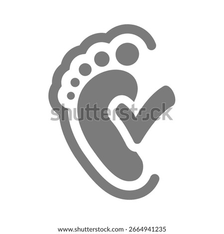 Healthy feet with checkmark vector icon. Antifungal, anatomic sole or barefoot sign.
