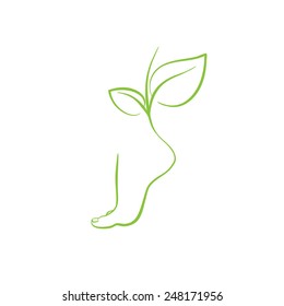 Healthy feet vector spa symbol leg silhouette and green sprout